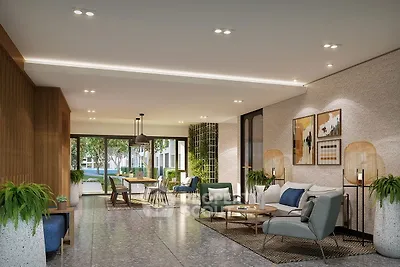 Luxurious modern living room with elegant decor and spacious seating area.