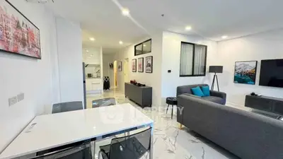 Modern living room with sleek furniture and stylish decor