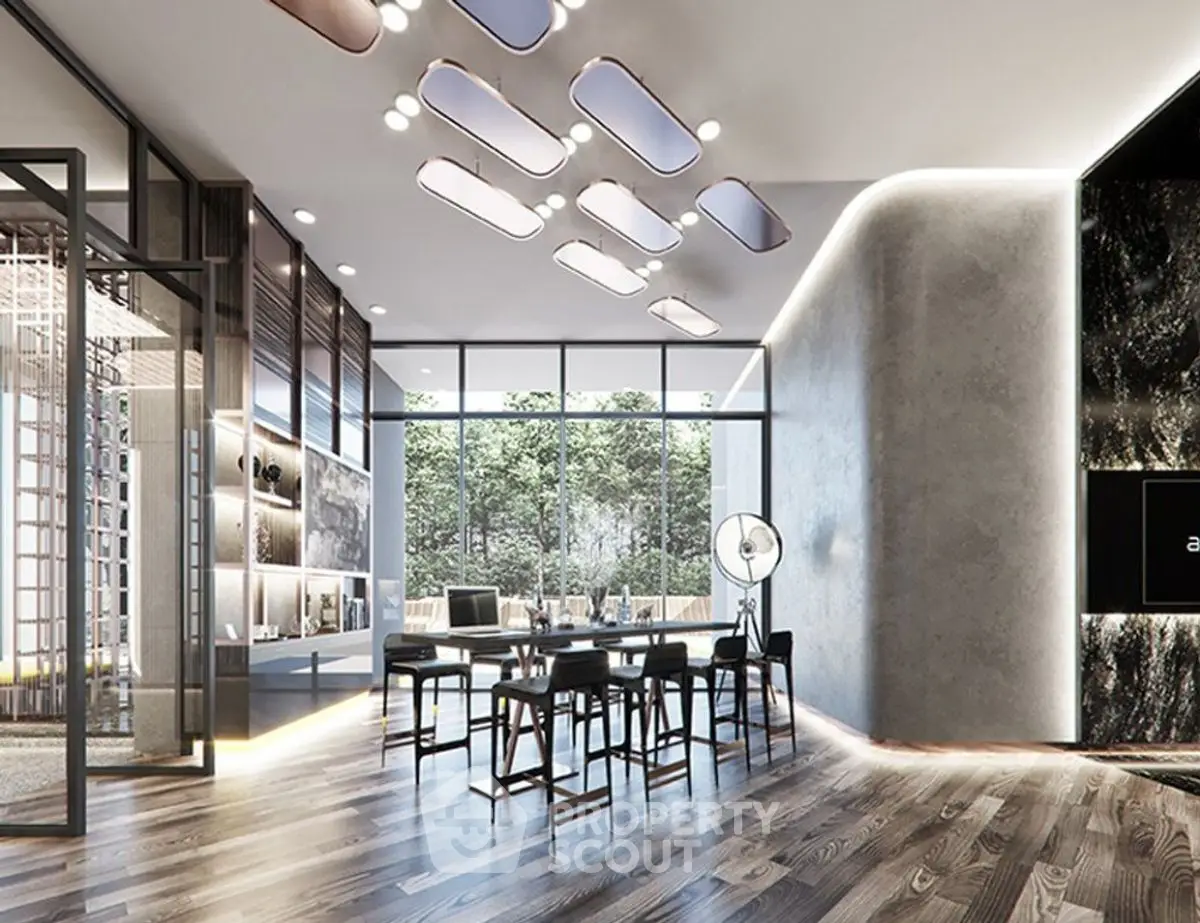 Stunning modern living room with floor-to-ceiling windows and chic decor
