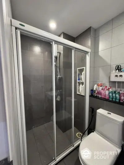 Modern bathroom with sleek shower and contemporary fixtures