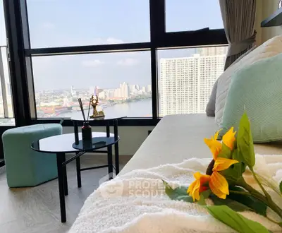 Luxurious living room with stunning city view and elegant decor