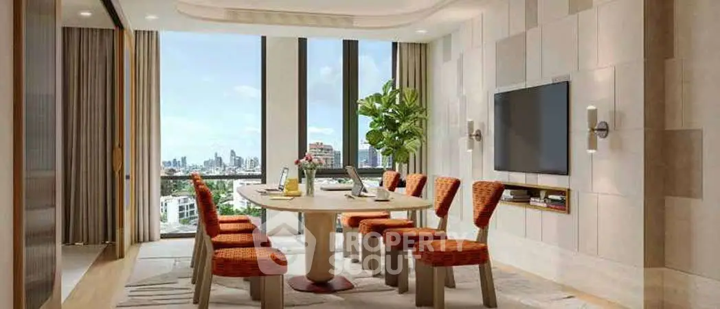 Luxurious living room with panoramic city view and modern decor