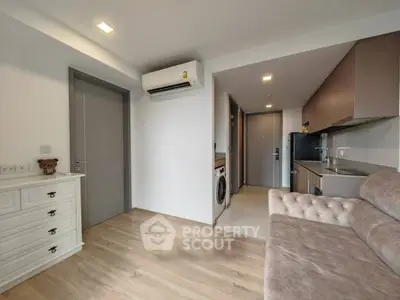 Modern apartment interior with washing machine and air conditioning
