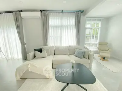 Bright and airy living room with modern furniture and large windows