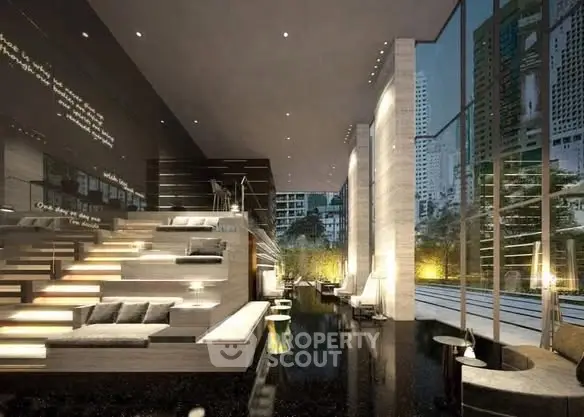 Luxurious modern living room with panoramic city view and elegant design