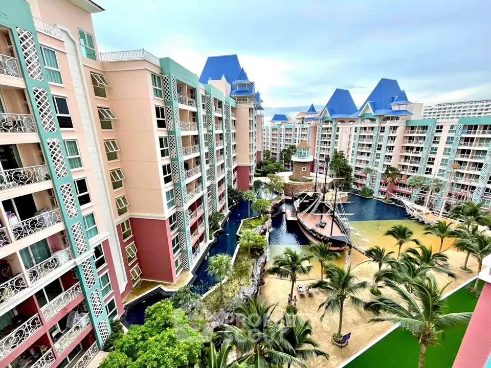 Stunning resort-style apartment complex with unique architecture and lush landscaping.