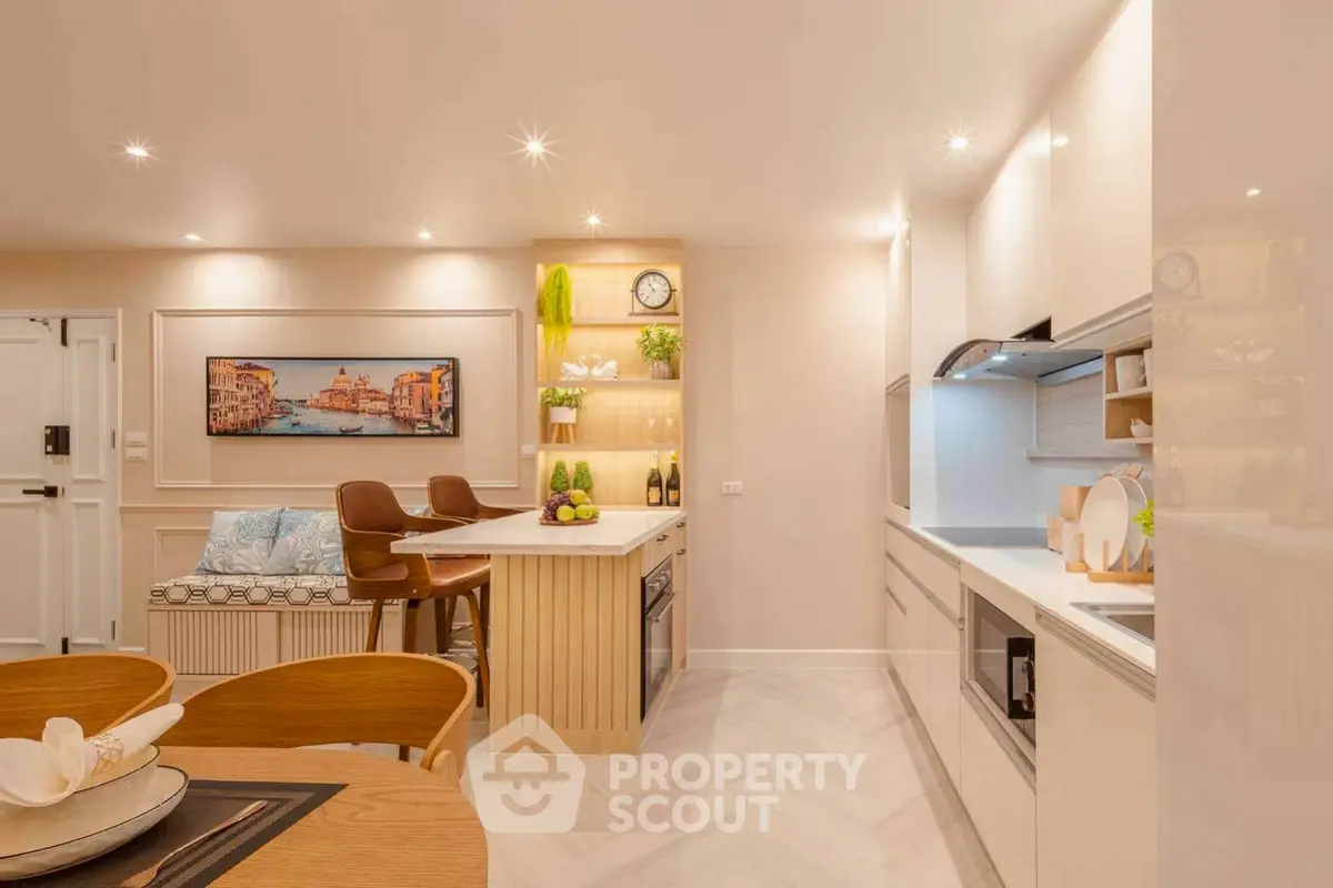 Modern kitchen with open layout and stylish dining area