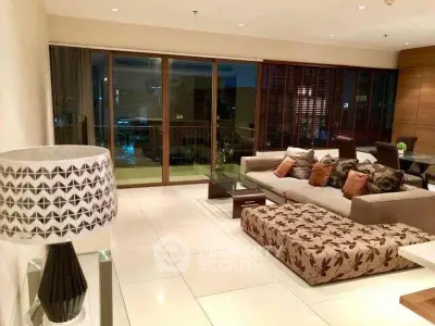Luxurious modern living room with elegant decor and city view
