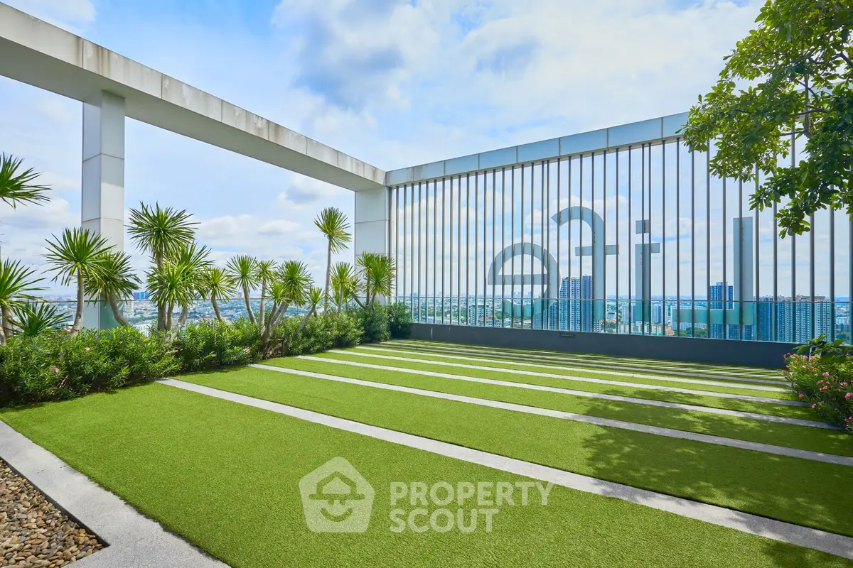 Luxurious rooftop garden with stunning city views and modern design elements.