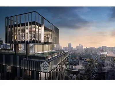 Luxurious rooftop view of modern high-rise building with stunning cityscape