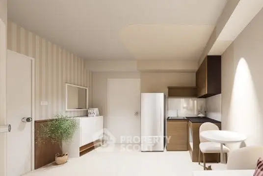 Modern kitchen with sleek design, featuring a compact layout and stylish appliances.