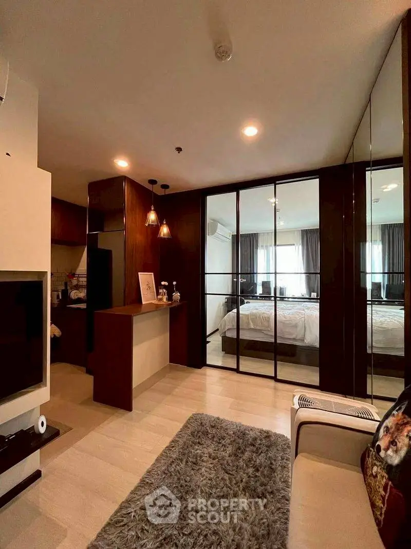 Modern living room with open layout and cozy decor