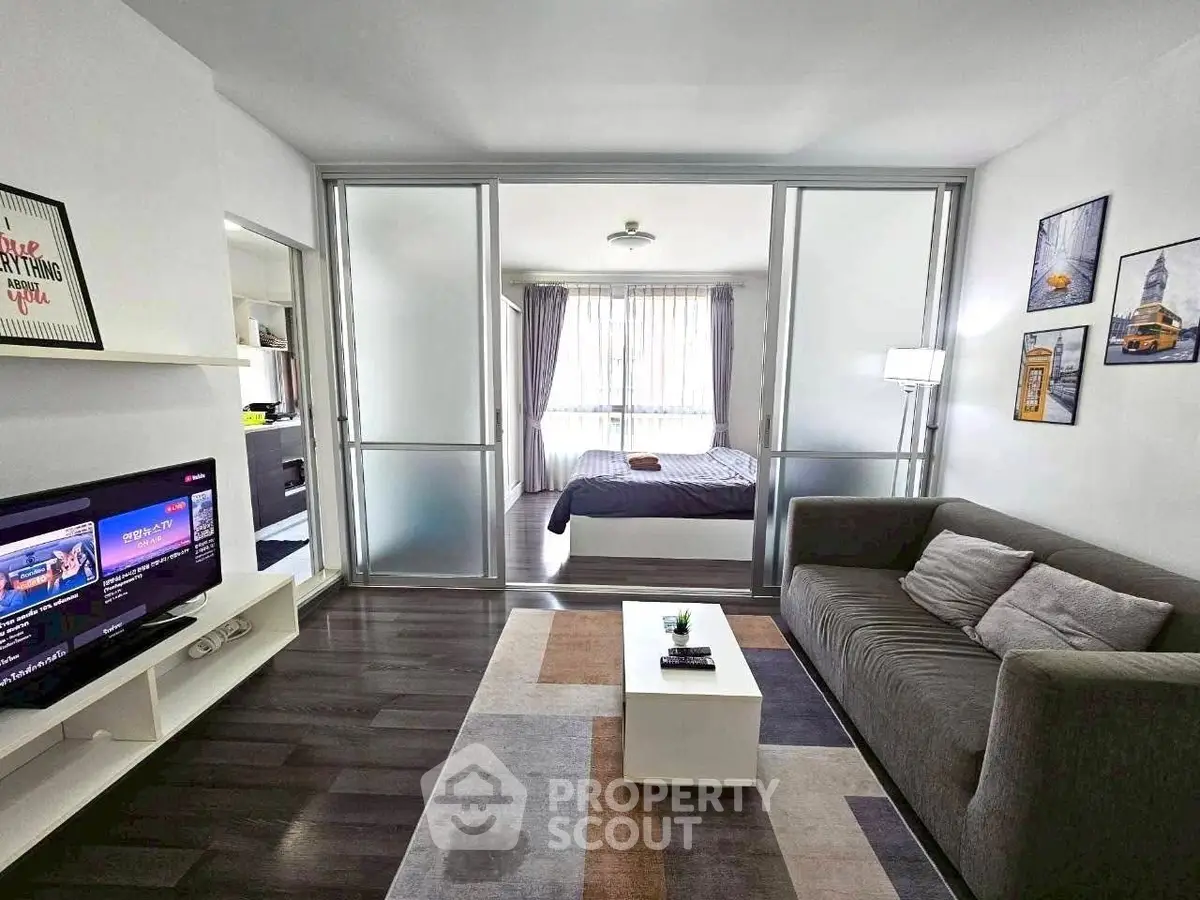 Modern living room with sleek design and cozy atmosphere