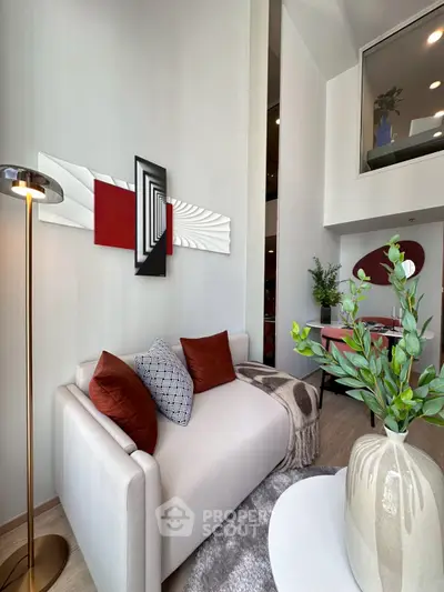 Modern living room with stylish decor and cozy seating area