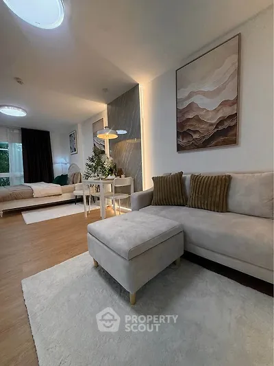 Luxurious living room with elegant decor and cozy seating in modern apartment