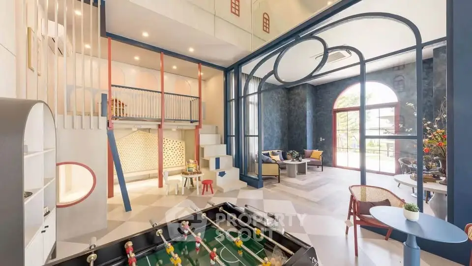 Stunning modern living room with playful design and unique architectural features