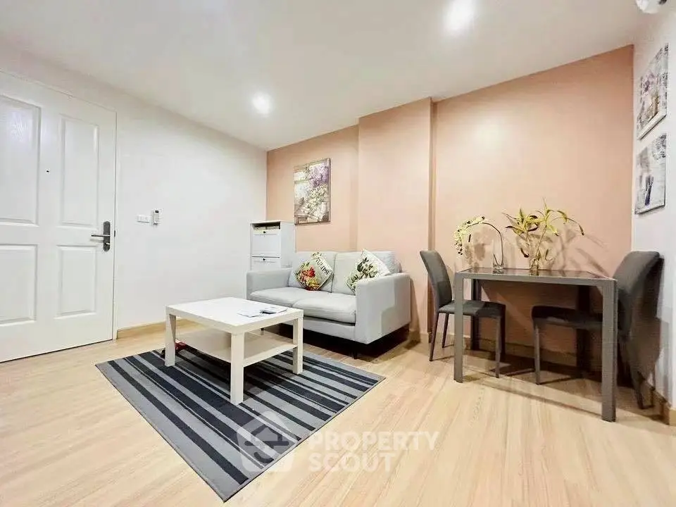 Modern living room with stylish decor and cozy seating area