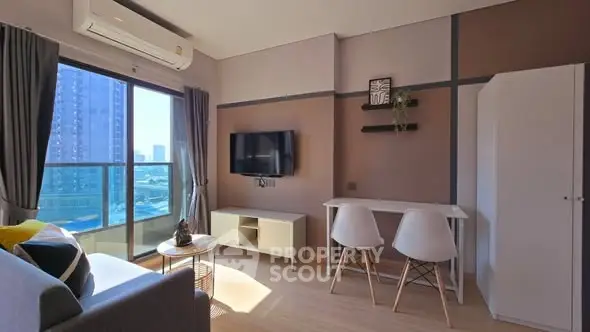 Modern living room with balcony view in a stylish apartment