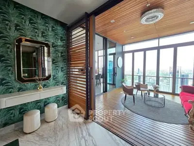 Luxurious living room with stunning city view and elegant decor