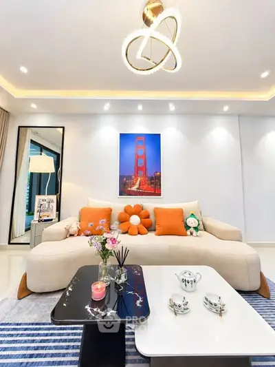 Stylish living room with modern decor and cozy seating area