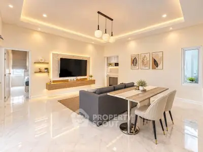 Luxurious modern living room with elegant decor and spacious layout