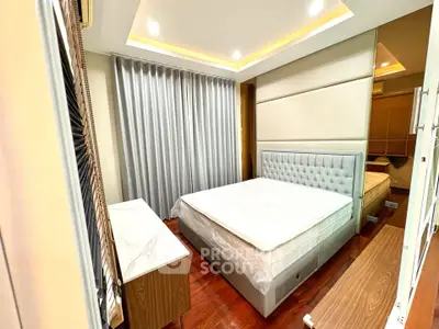 Luxurious modern bedroom with elegant lighting and stylish furniture