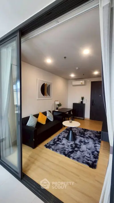 Modern living room with stylish decor and cozy seating area