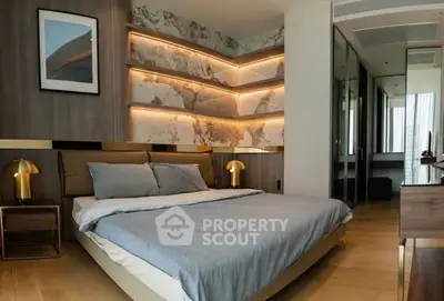 Luxurious modern bedroom with elegant lighting and stylish decor