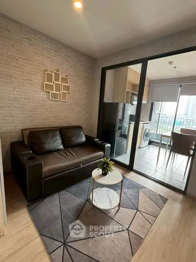 Modern living room with balcony view and stylish decor