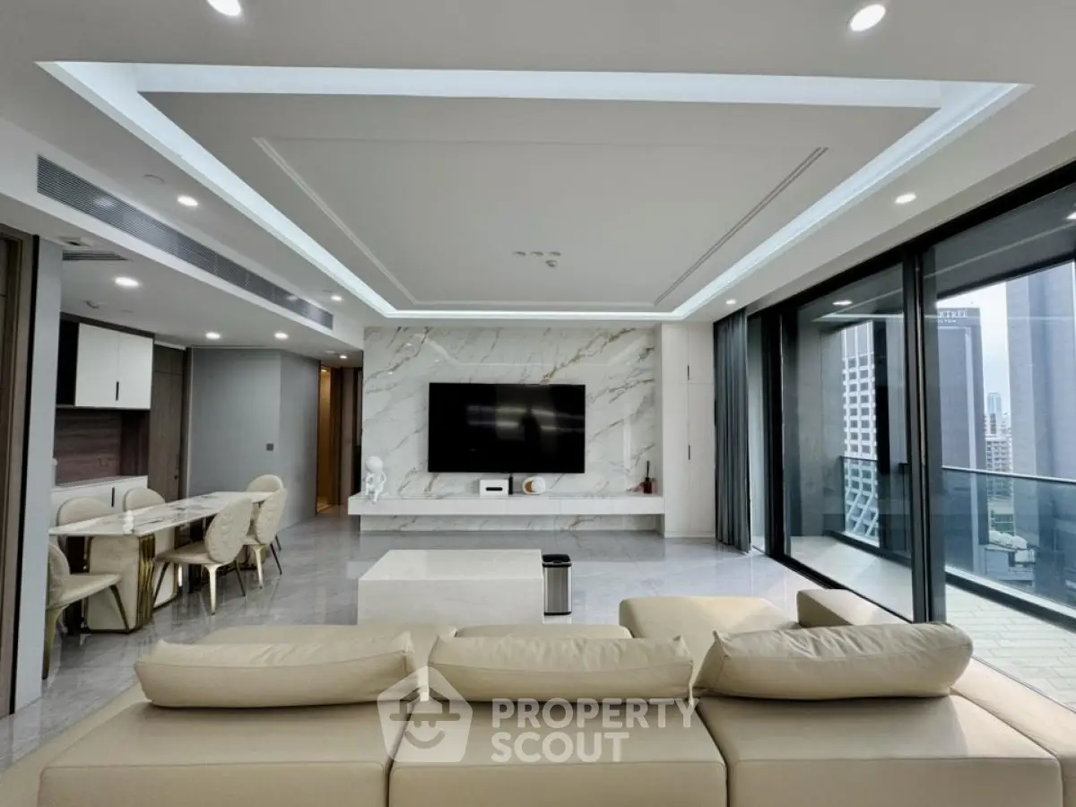 Luxurious modern living room with city view and elegant interior design