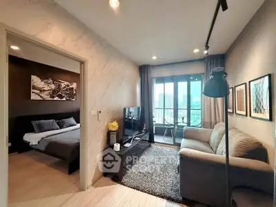 Modern living room with balcony view in stylish apartment
