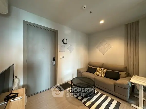 Modern living room with stylish decor and cozy seating area