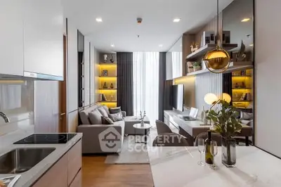 Modern open-plan living room with stylish decor and natural light