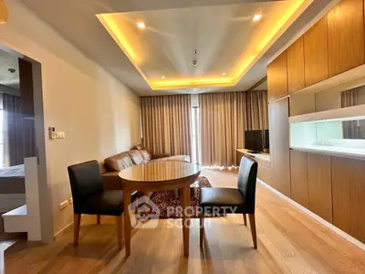 Modern living room with elegant lighting and cozy furniture