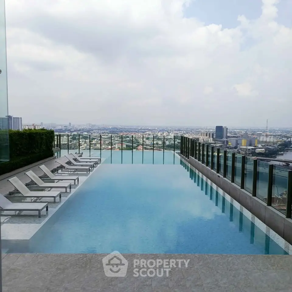 Luxurious rooftop infinity pool with stunning city skyline view