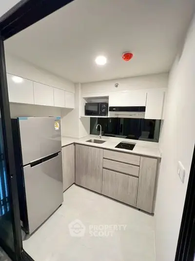 Modern compact kitchen with sleek cabinetry and stainless steel appliances