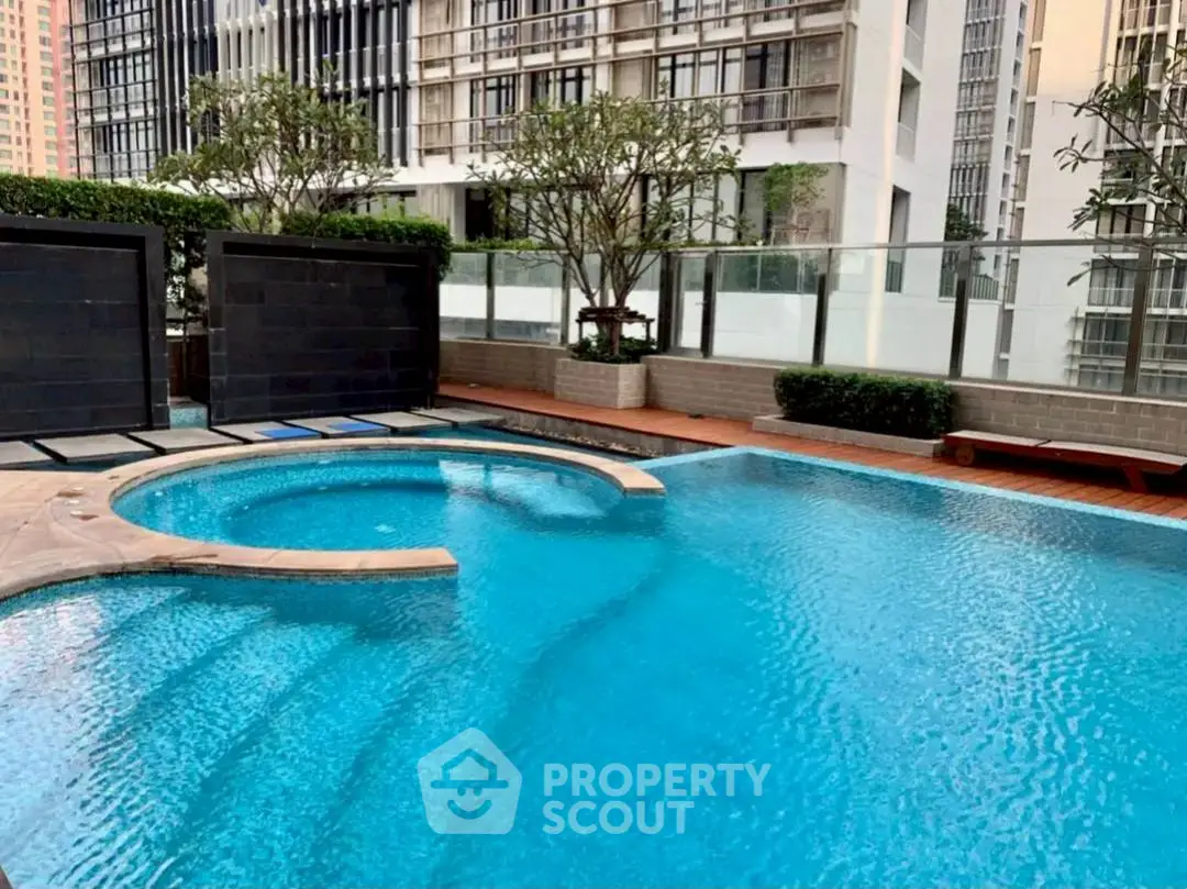 Luxurious rooftop pool with modern design and cityscape views, perfect for relaxation and leisure.