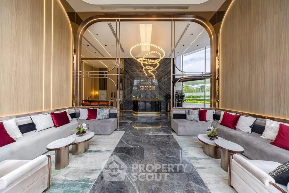 Luxurious modern living room with elegant marble flooring and stylish seating area