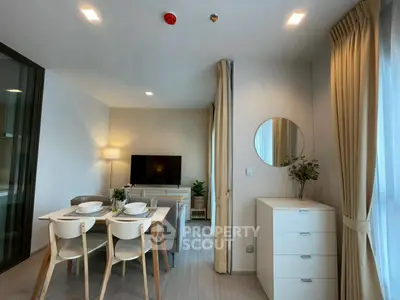 Modern living room with dining area and stylish decor