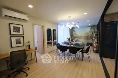 Modern living room with stylish dining area and elegant decor