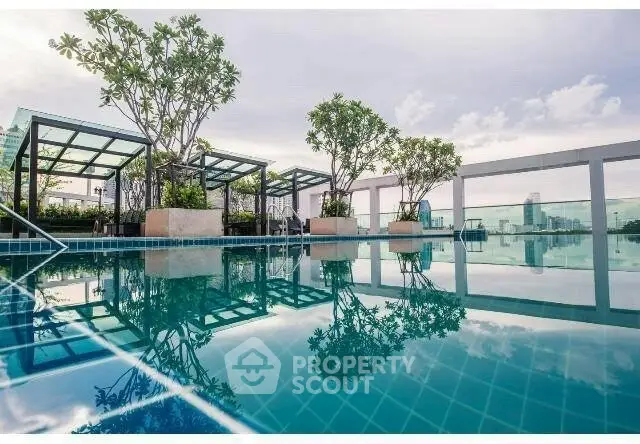 Luxurious rooftop pool with stunning city views and lush greenery.