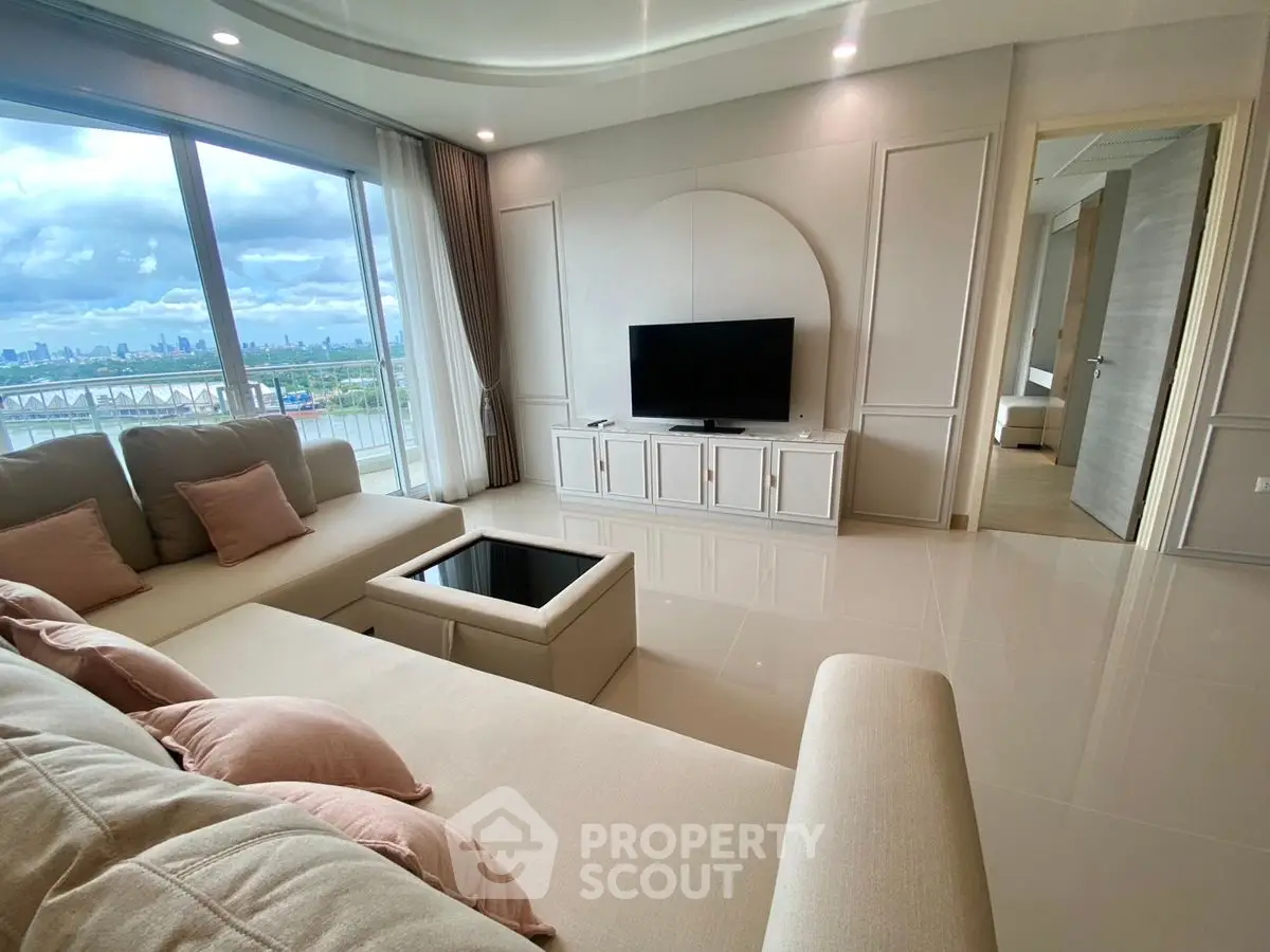 Luxurious living room with stunning city view and elegant decor