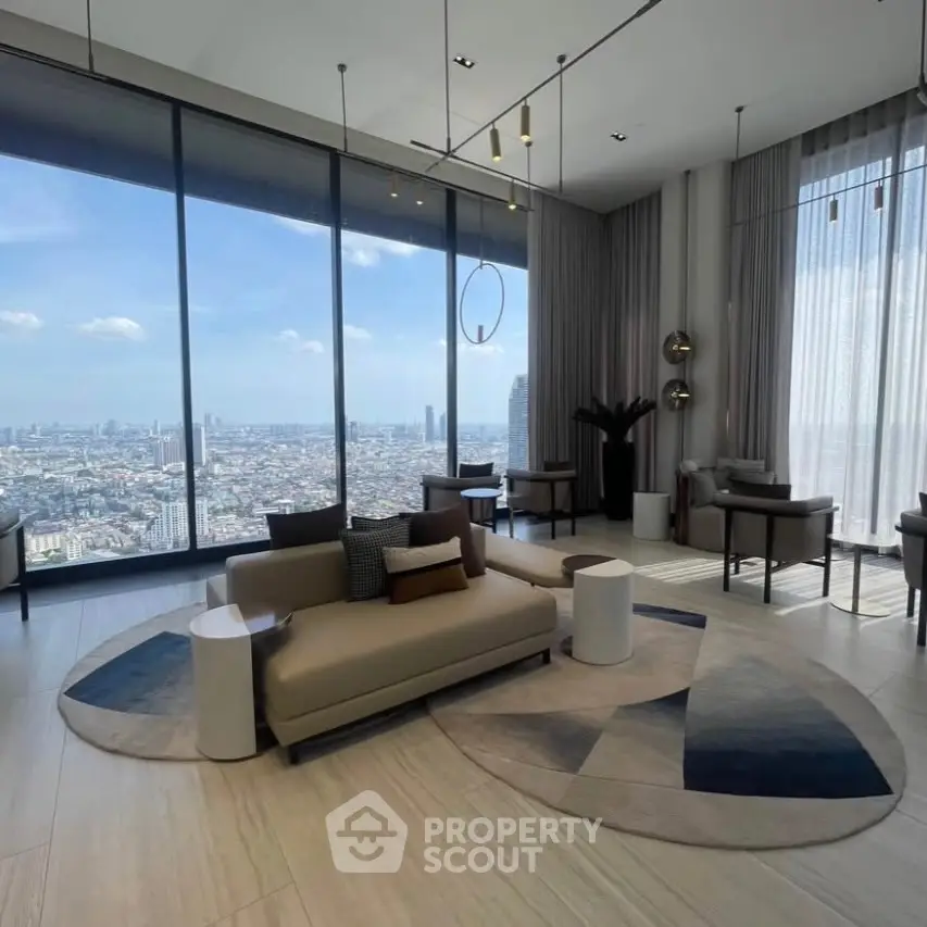 Luxurious living room with panoramic city view and modern decor