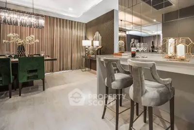 Luxurious modern dining area with elegant decor and stylish bar seating