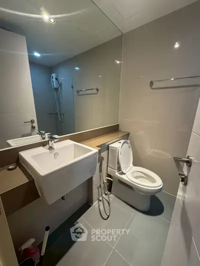 Modern bathroom with sleek fixtures and contemporary design