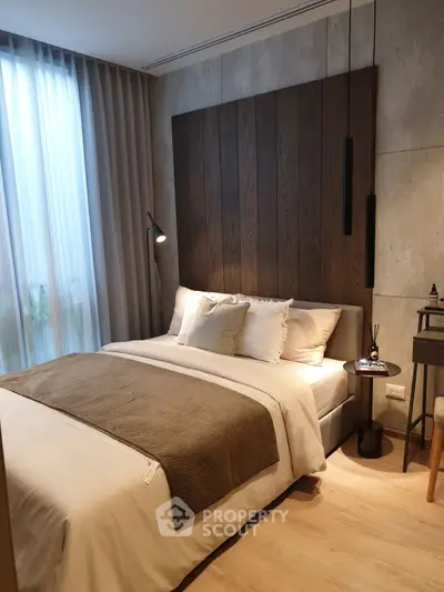 Modern bedroom with stylish decor and cozy ambiance