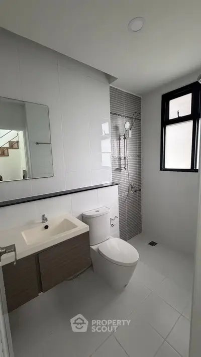 Modern bathroom with sleek fixtures and natural light
