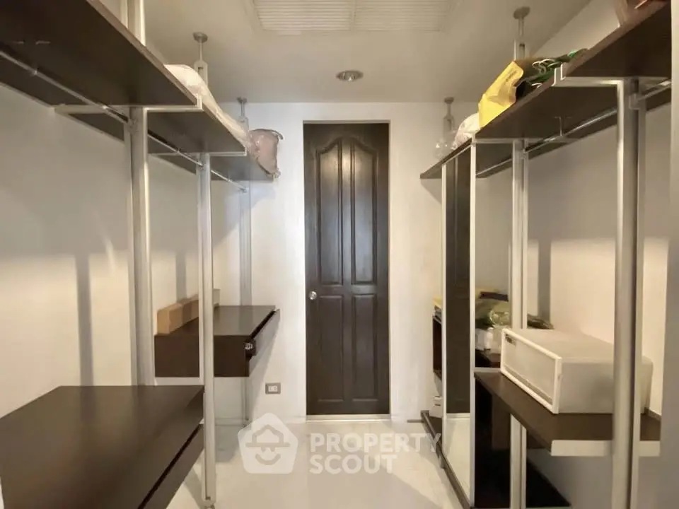 Spacious walk-in closet with modern shelving and ample storage space.