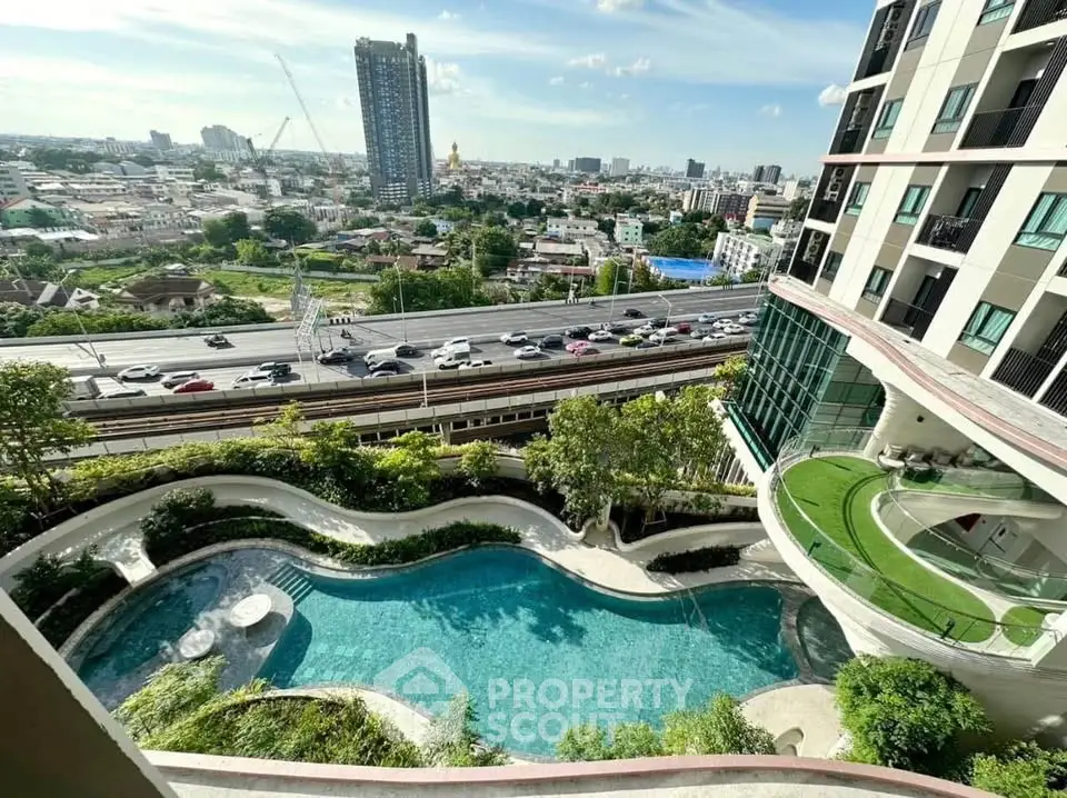 Stunning high-rise condo with pool and city view, perfect for urban living.