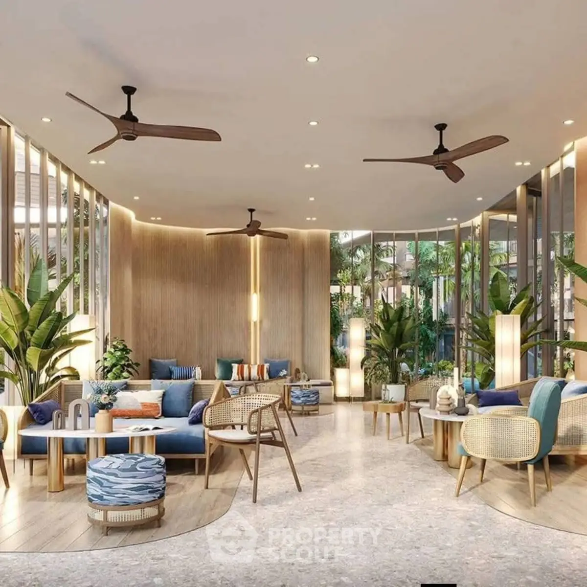 Luxurious modern living room with elegant decor and abundant natural light